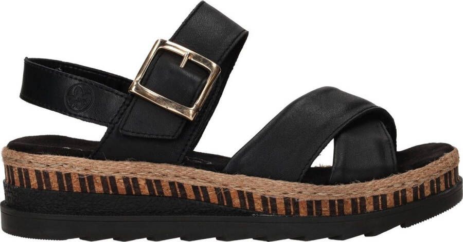 Rieker Comfortabele Leren Sandalen met Verhoogde Zool Black Dames