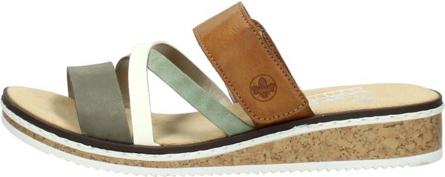 Rieker Comfort Slipper Groen Bruin Wit Bandjes Multicolor