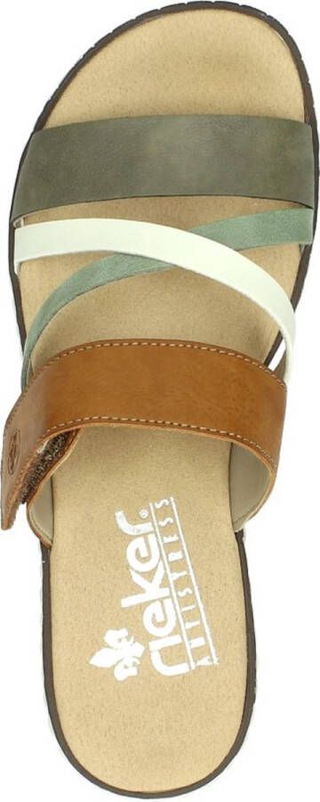 Rieker Comfort Slipper Groen Bruin Wit Bandjes Multicolor Dames