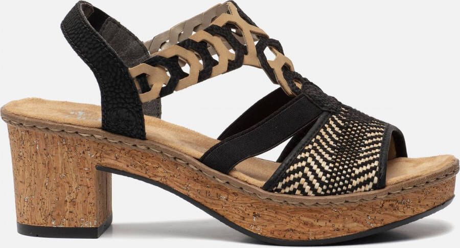 Rieker Zwarte sandalette met geweven bandjes en glitterzool Black Dames