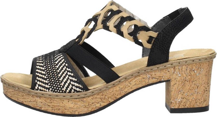 Rieker Zwarte sandalette met geweven bandjes en glitterzool Black Dames