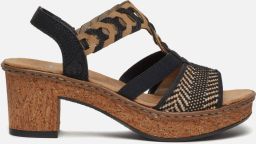 Rieker Zwarte sandalette met geweven bandjes en glitterzool Black Dames