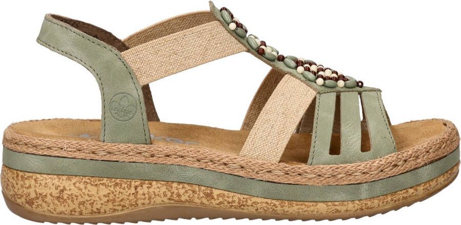 Rieker Mintgroene Sandaal met Kralen en Plateauzool Multicolor Dames