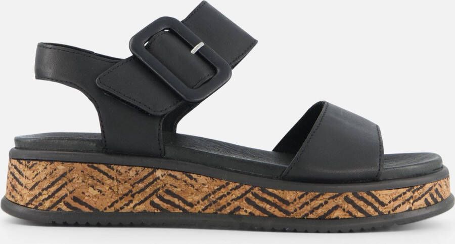 Rieker Zwarte leren sandaal met print Black Dames