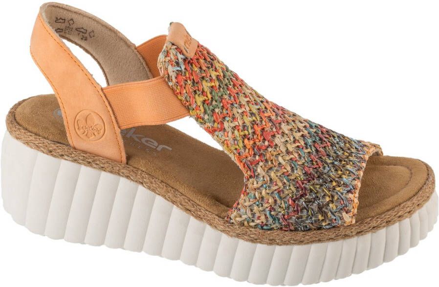 Rieker Sandalen zomerschoen sandaal sleehak in modieuze vlecht-look