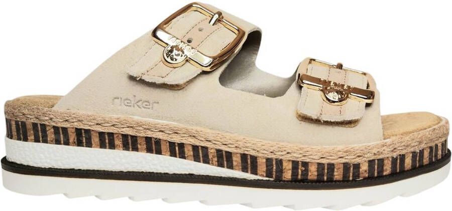 Rieker Slippers sleehak zomerschoen slippers met jute-omranding aan de loopzool