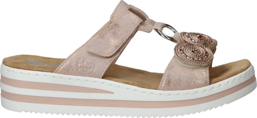 Rieker -Dames roze-goud metallic slippers & muiltjes