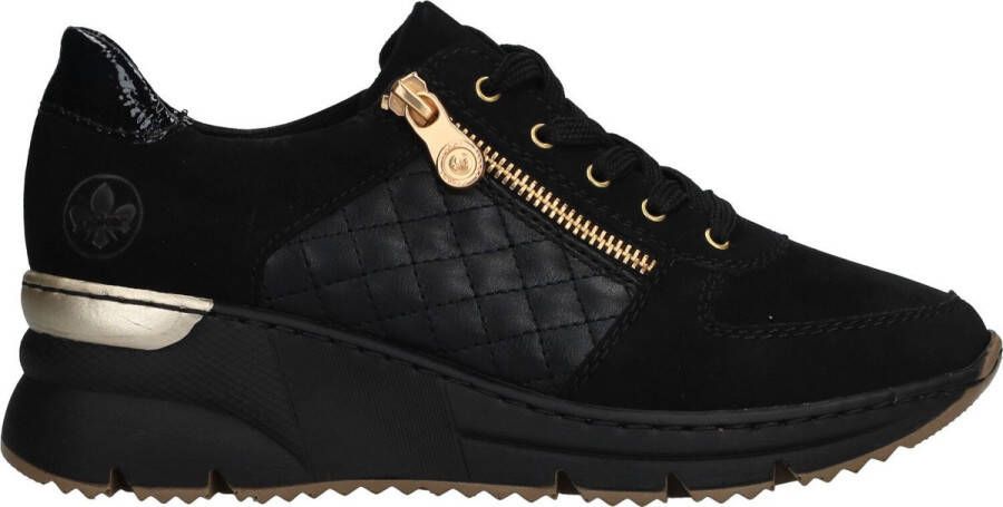 Rieker Comfortabele Zwarte Damessneaker met Gouden Accenten en Zijrits Zwart Dames - Foto 2