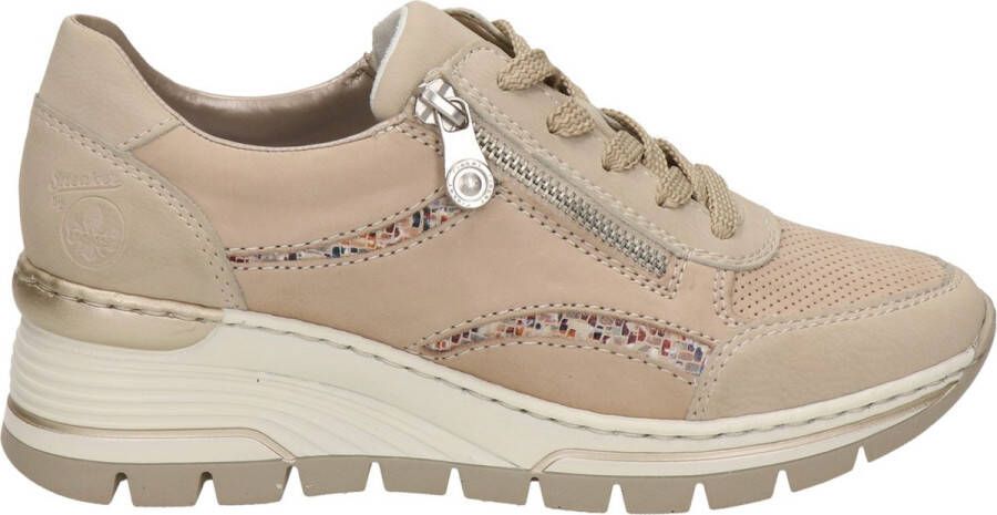 Rieker Witte Leren Sneaker met Dierenprint Accenten en Rits Beige Dames - Foto 1