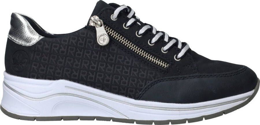 Rieker Sneakers met sleehak lage schoen veterschoen vrijetijdsschoen bedrukt met letters
