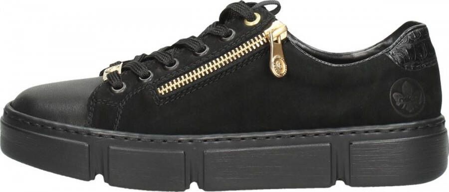 Rieker Basic Zwarte Sneaker met Leren Bovenwerk en Rits Zwart Dames - Foto 1