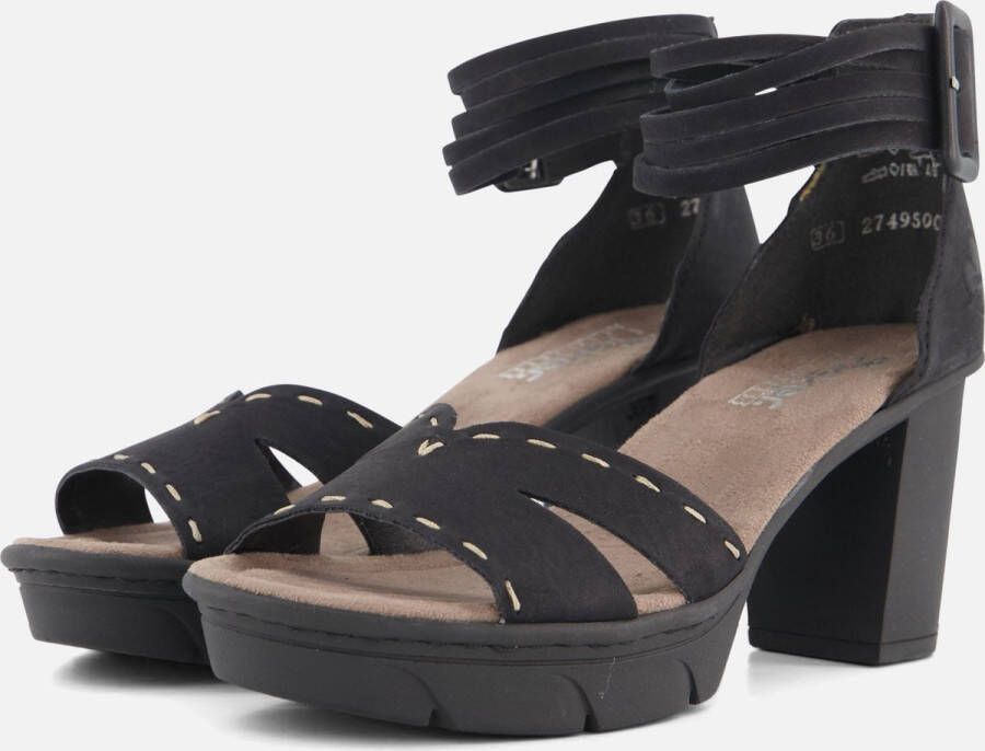 Rieker T60 Sandalen met hak zwart Nubuck Dames