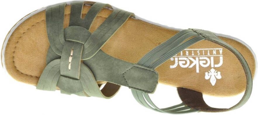 Rieker Trendy Damessandaal Khaki Verhoogde Sleehak