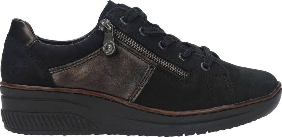 Rieker Comfortabele Zwarte Leren Sneaker Black Dames