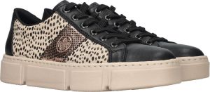 Rieker Trendy damessneaker met beige zwarte print en metallic detail Zwart