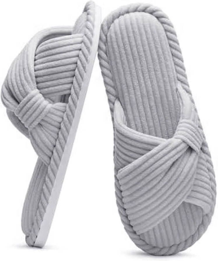 Rimmo Dames Pantoffels Antislip Open Teen Zachte Comfortabele Sloffen voor Thuis Slaapkamer & Badkamer Corduroy Katoen