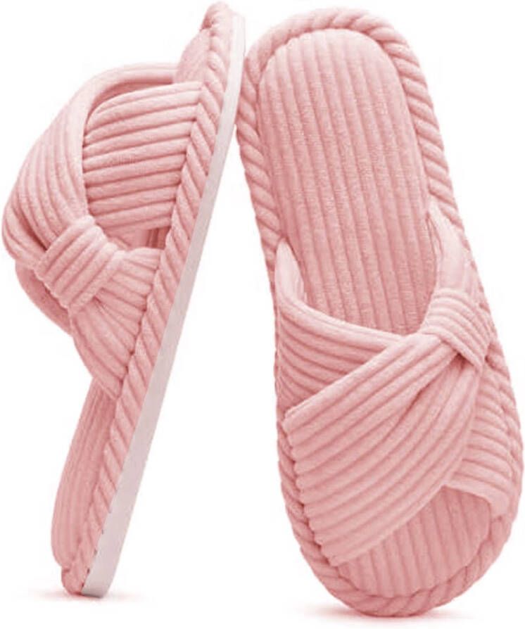 Rimmo Dames Pantoffels Antislip Open Teen Zachte Comfortabele Sloffen voor Thuis Slaapkamer & Badkamer Corduroy Katoen