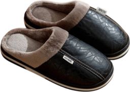 Rimmo Grote Maat Heren Slippers Waterdichte PU Leren Huis Schoenen met Bont voor Binnen Casual Comfort en Warmte Huisschoenen Slippers voor de Winter