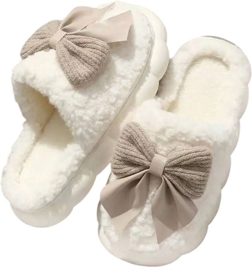 Rimmo Nieuwe Dames Katoenen Slippers met Boog Warme Dikke Bodem Antislip Slippers voor Thuis Postpartum Herstel Schoenen Zoete Stijl Comfortabele Slippers voor Binnen