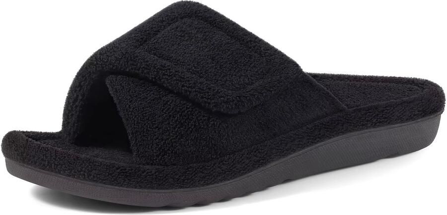 Rimmo Dames Fuzzy Slippers Pluche Orthopedisch Met Boogsteun Anti-slip Open Teen Sloffen Voor Slaapkamer Warme Bont Slippers Voetverzorging Zwart
