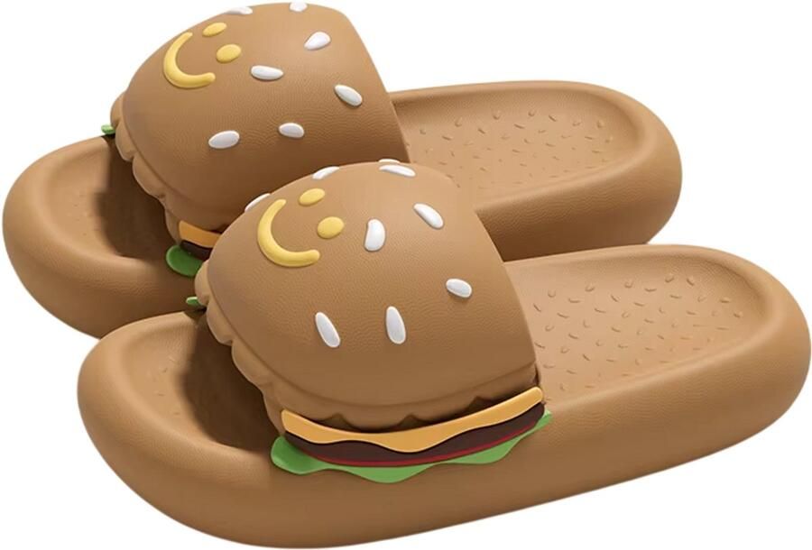 Rimmo Dames Hamburger Pantoffels EVA Cartoon Bruine Pantoffels Antislip Slippers met Dikke Zool Comfortabele Slaapkamer Slippers voor Binnen Bruin