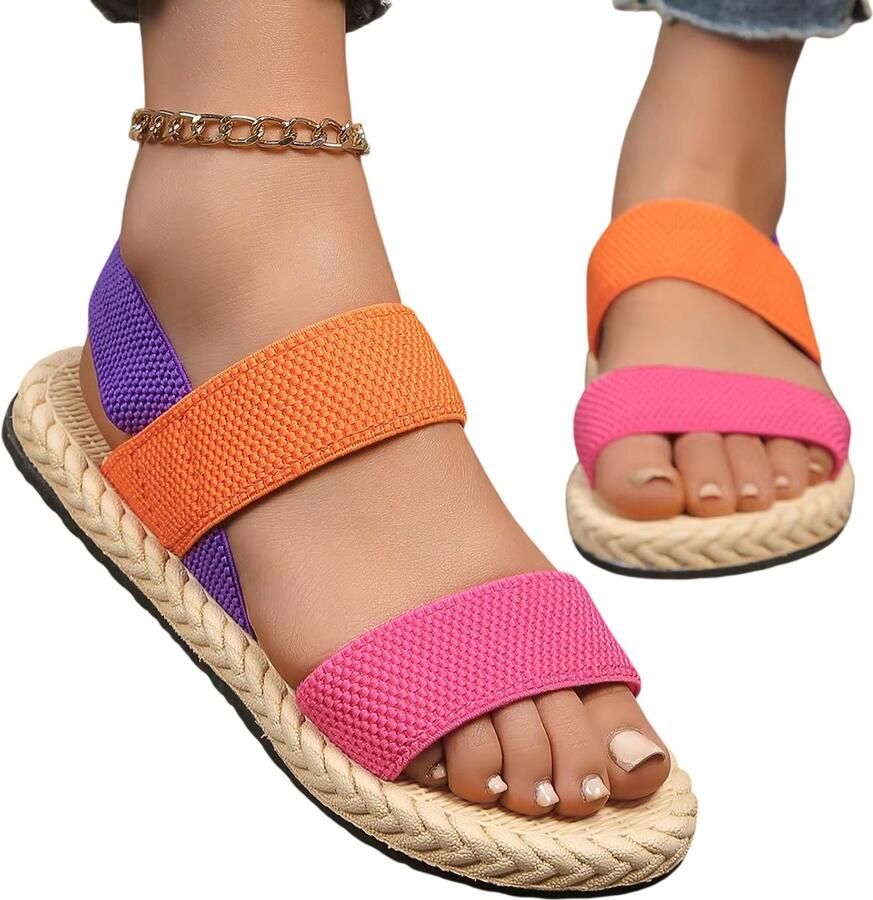 Rimmo Dames Sandalen Platte Elastische Zomerschoenen Antislip Slijtvast Multikleur Comfortabel Casual Mode Trend Lichtgewicht en Veelzijdig voor Dagelijks Gebruik