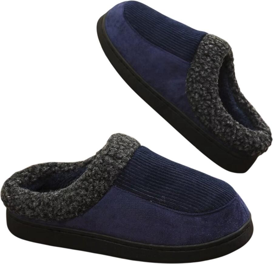 Rimmo Heren Sloffen Warme Pantoffels Antislip Huisschoenen Binnen Comfortabele Winter Slippers Katoen Fuzzy Blauw
