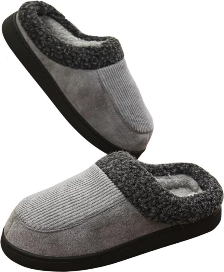 Rimmo Heren Sloffen Warme Pantoffels Antislip Huisschoenen Binnen Comfortabele Winter Slippers Katoen Fuzzy Grijs