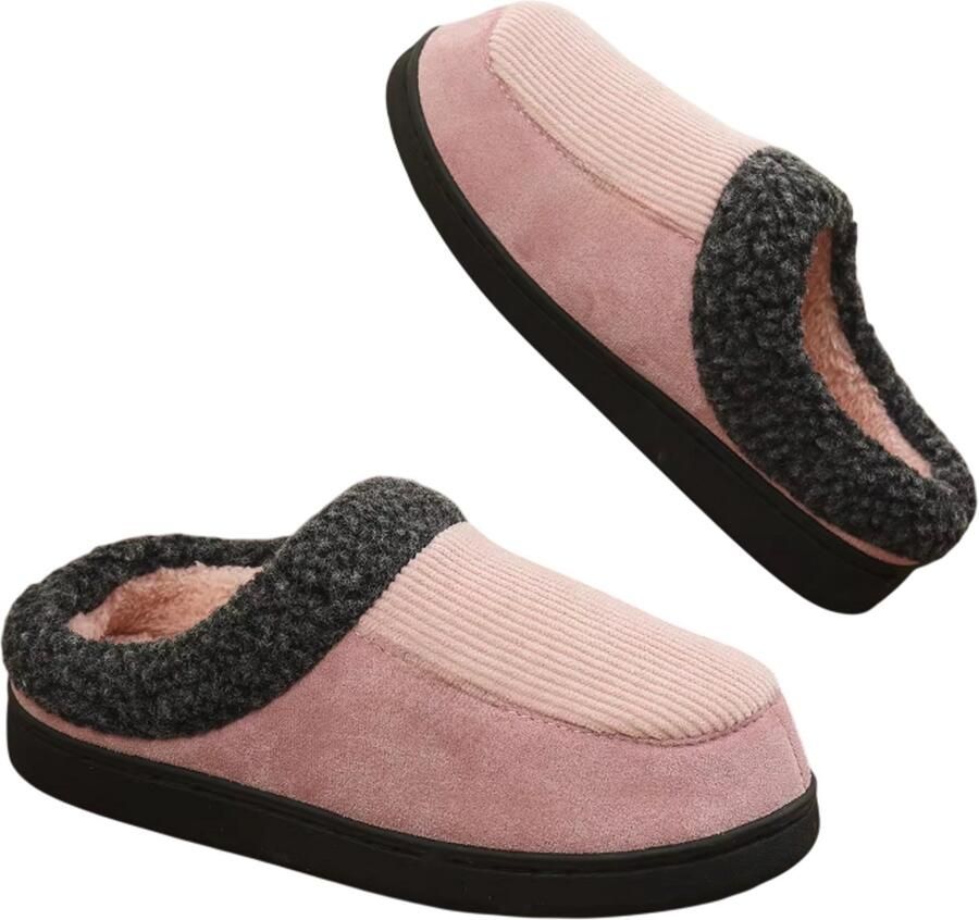 Rimmo Heren Sloffen Warme Pantoffels Antislip Huisschoenen Binnen Comfortabele Winter Slippers Katoen Fuzzy Roze