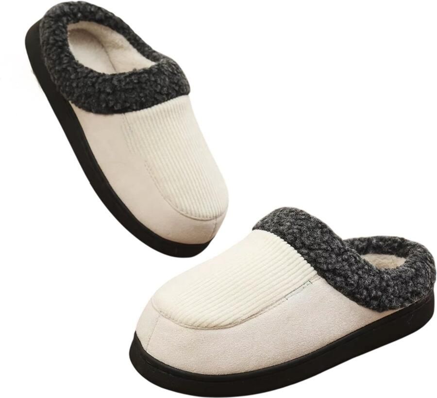 Rimmo Heren Sloffen Warme Pantoffels Antislip Huisschoenen Binnen Comfortabele Winter Slippers Katoen Fuzzy Wit