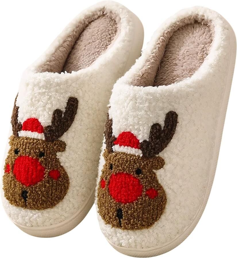 Rimmo Kerst Eland Slippers Warme Huissokken voor en Antislip Winterpantoffels Schattig en Comfortabel voor Thuis