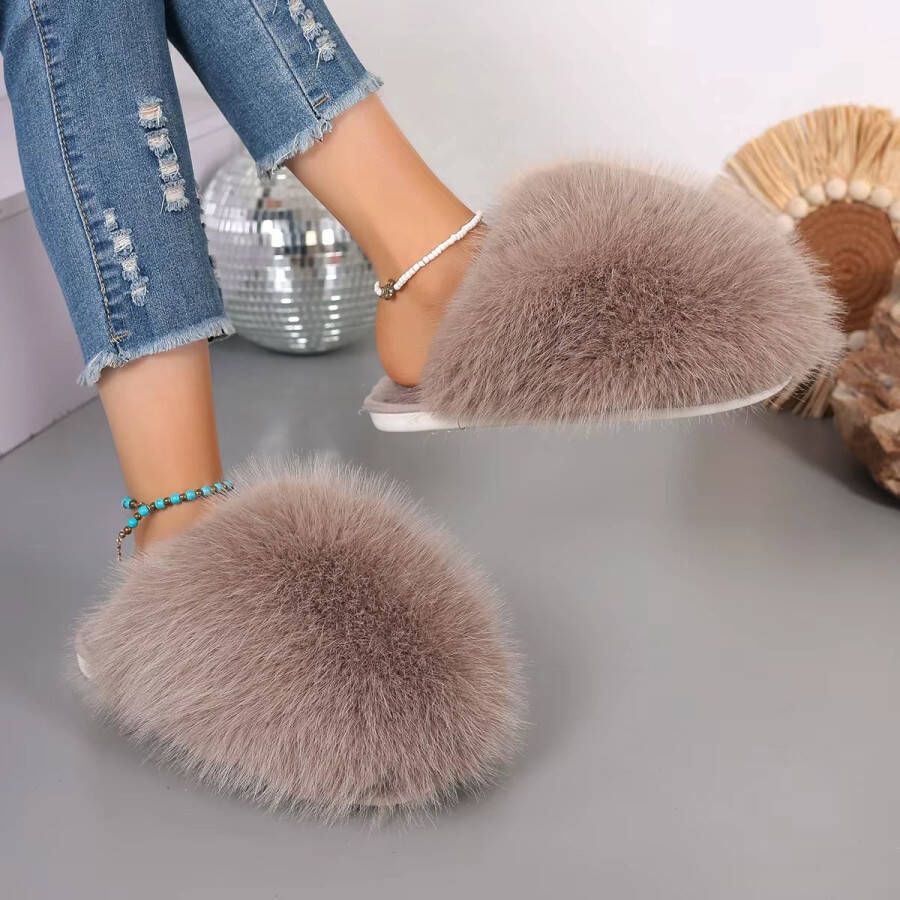 Rimmo Warme Pluizige Slippers Dames Winter Comfortabele Antislip Huisslippers Zachte Luxe Damespantoffels voor Binnen en Buiten