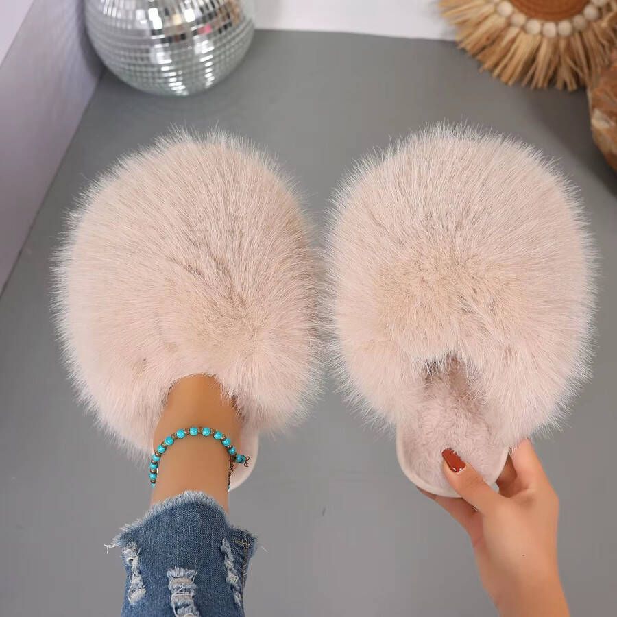 Rimmo Warme Pluizige Slippers Dames Winter Comfortabele Antislip Huisslippers Zachte Luxe Damespantoffels voor Binnen en Buiten