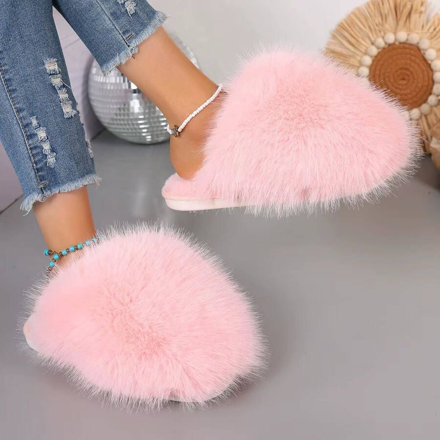 Rimmo Warme Pluizige Slippers Dames Winter Comfortabele Antislip Huisslippers Zachte Luxe Damespantoffels voor Binnen en Buiten