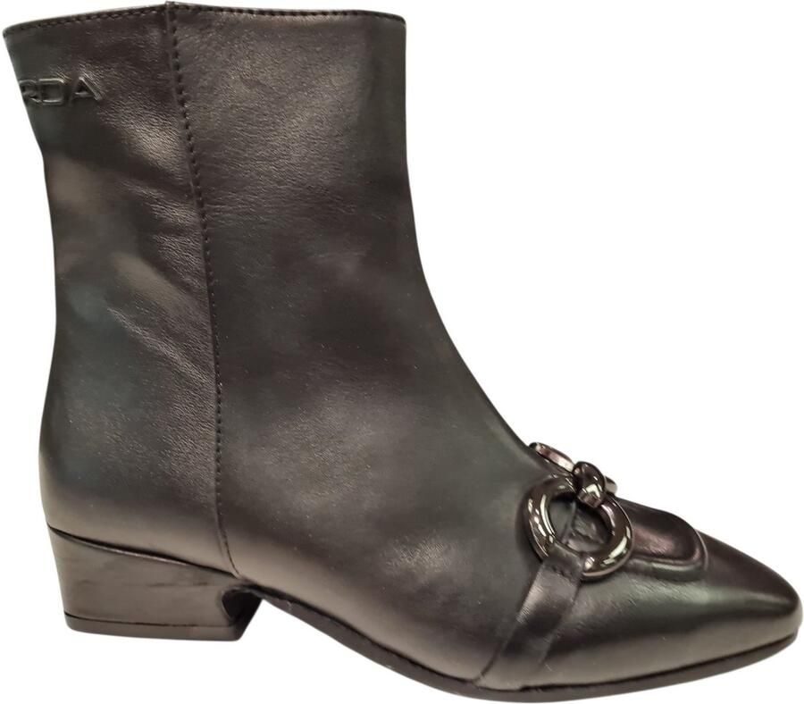 Roberto D'angelo Zwart Leren Dames Enkellaarzen Zwart