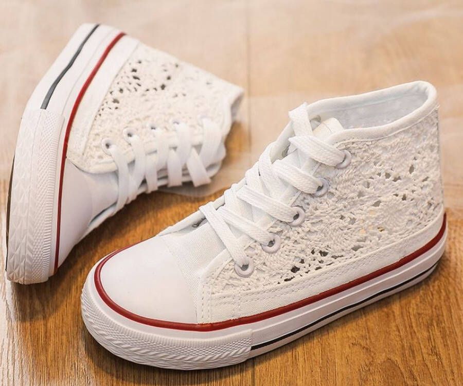 Rock and Joy Kinderschoenen Sneakers Wit Kant Zomer Lente Look a like Converse All Stars Valt maat groter )