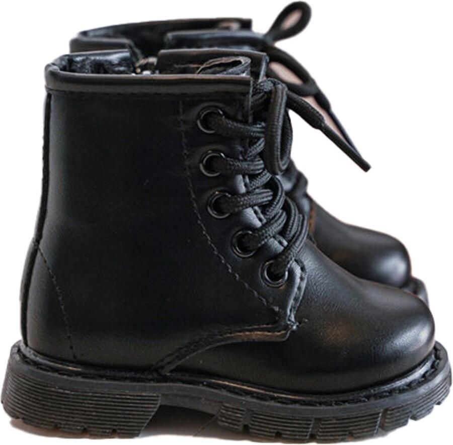 Rock and Joy Ukkie Slofjes Kinderlaarzen Mat Zwart Gevoerd Baby en Rits Vetersluiting Flexibele zool Warme voering Winter