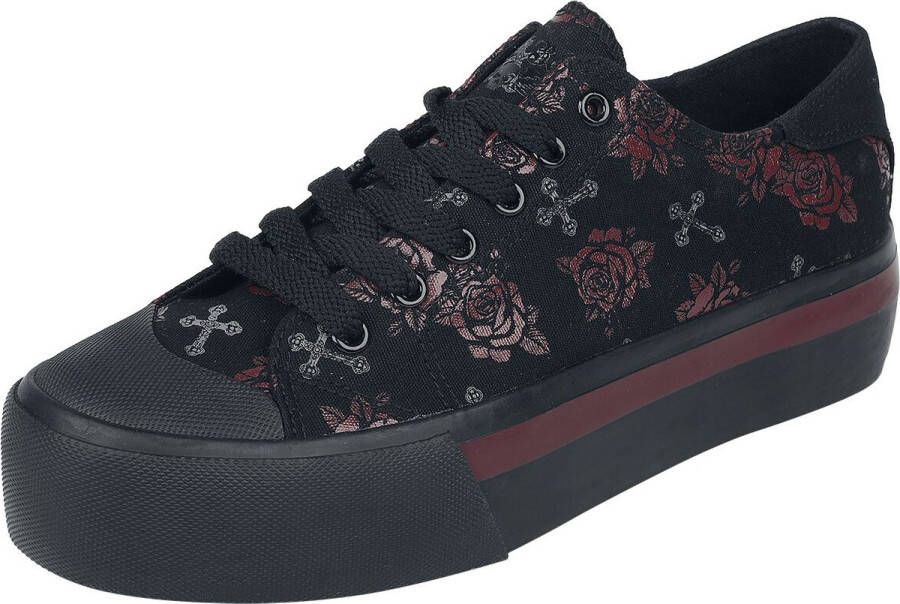 Rock Rebel by EMP Zwarte plateausneakers met kruis en rozen print Vrouwen