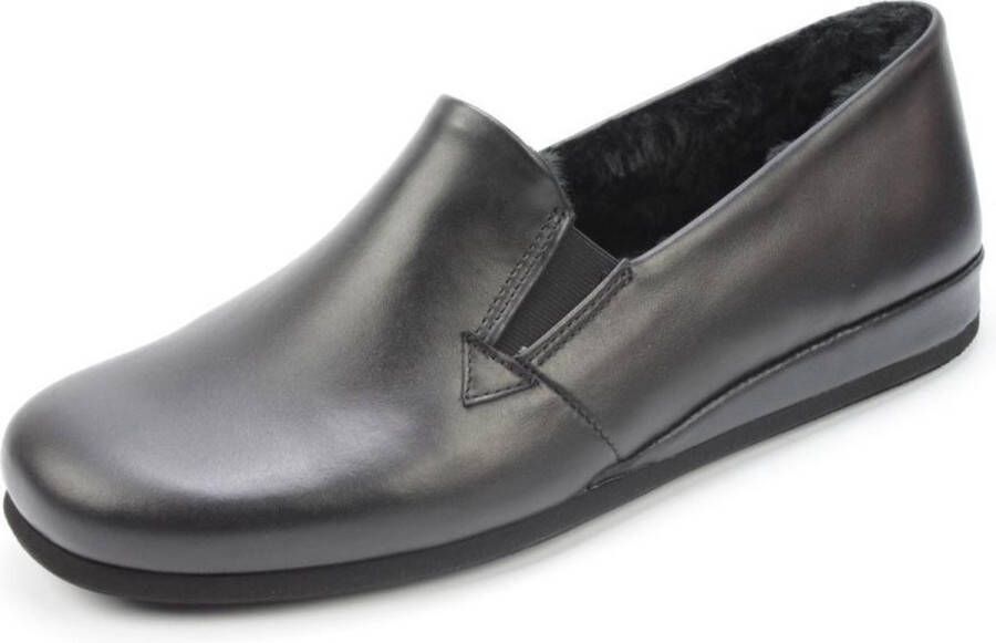 Rohde Zwarte Leren Heren Pantoffels Gesloten Lamsvacht Gevoerd Zwart - Foto 4