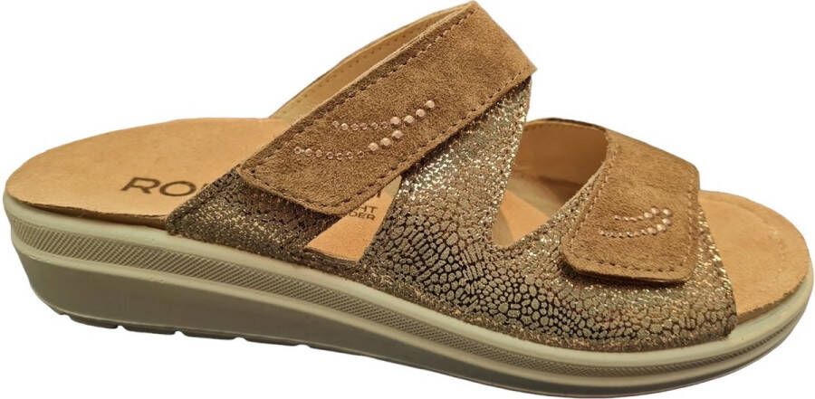 Rohde Dames Slippers Met Klittenband Sluiting Goud