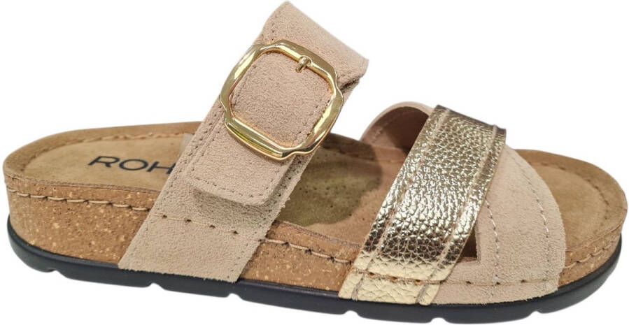 Rohde Leren Dames Slippers Beige Goud