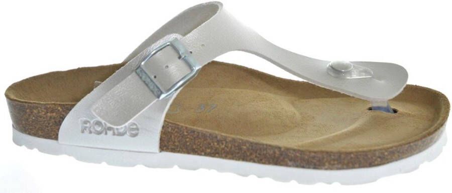 Rohde Leren Teenslippers Dames Wit Metalli