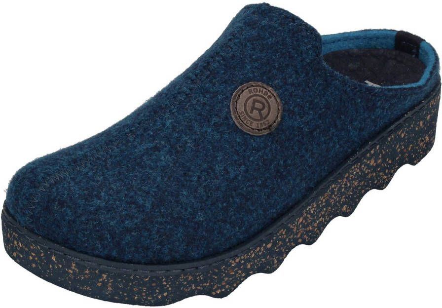 Rohde Easy N 35 klompen damespantoffels muiltjes blauw vilt 6120 54 kobalt