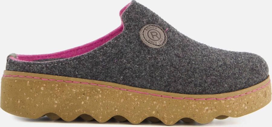 Rohde Comfortabele grijze pantoffel met roze details Black Dames