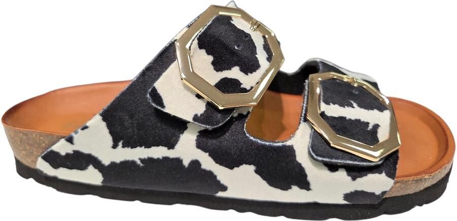 Rohde 5637 90 Slippers Synthetisch Zwart Koeienprint Dames Zwart