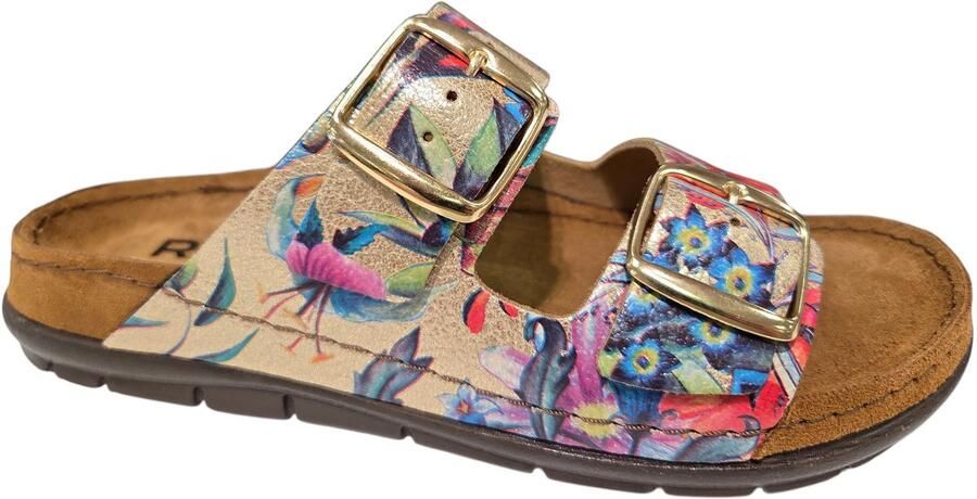 Rohde 5864 29 Slippers Gpud Bloemenpatroon Leer Dames Goud Bloemenpatroon