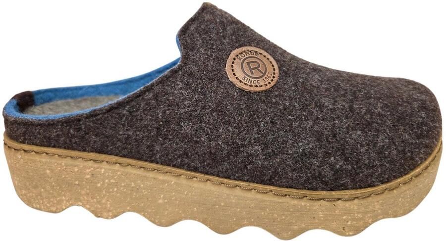 Rohde 6122 72 Pantoffels Open Sloffen Bruin Blauw Vilt Dames Bruin
