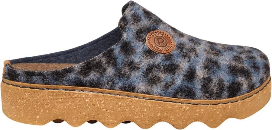 Rohde blauwe dames pantoffels met panterprint