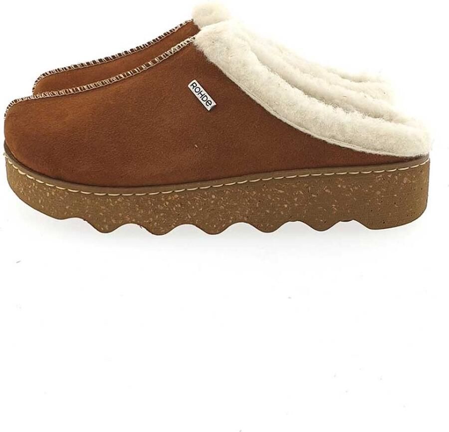 Rohde Dames Pantoffel 6125 Cognac Suede Bont Voering