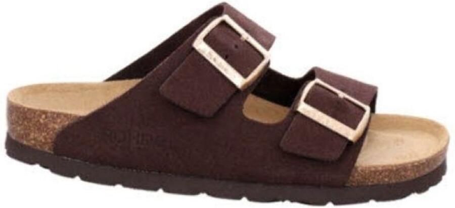 Rohde Dames Slipper 2 Gespen Bruin Suede